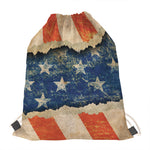 Grunge Ripped Paper American Flag Print Drawstring Bag