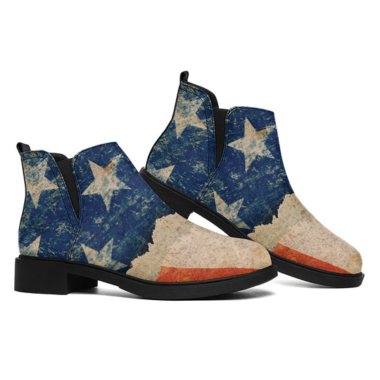 Grunge Ripped Paper American Flag Print Flat Ankle Boots