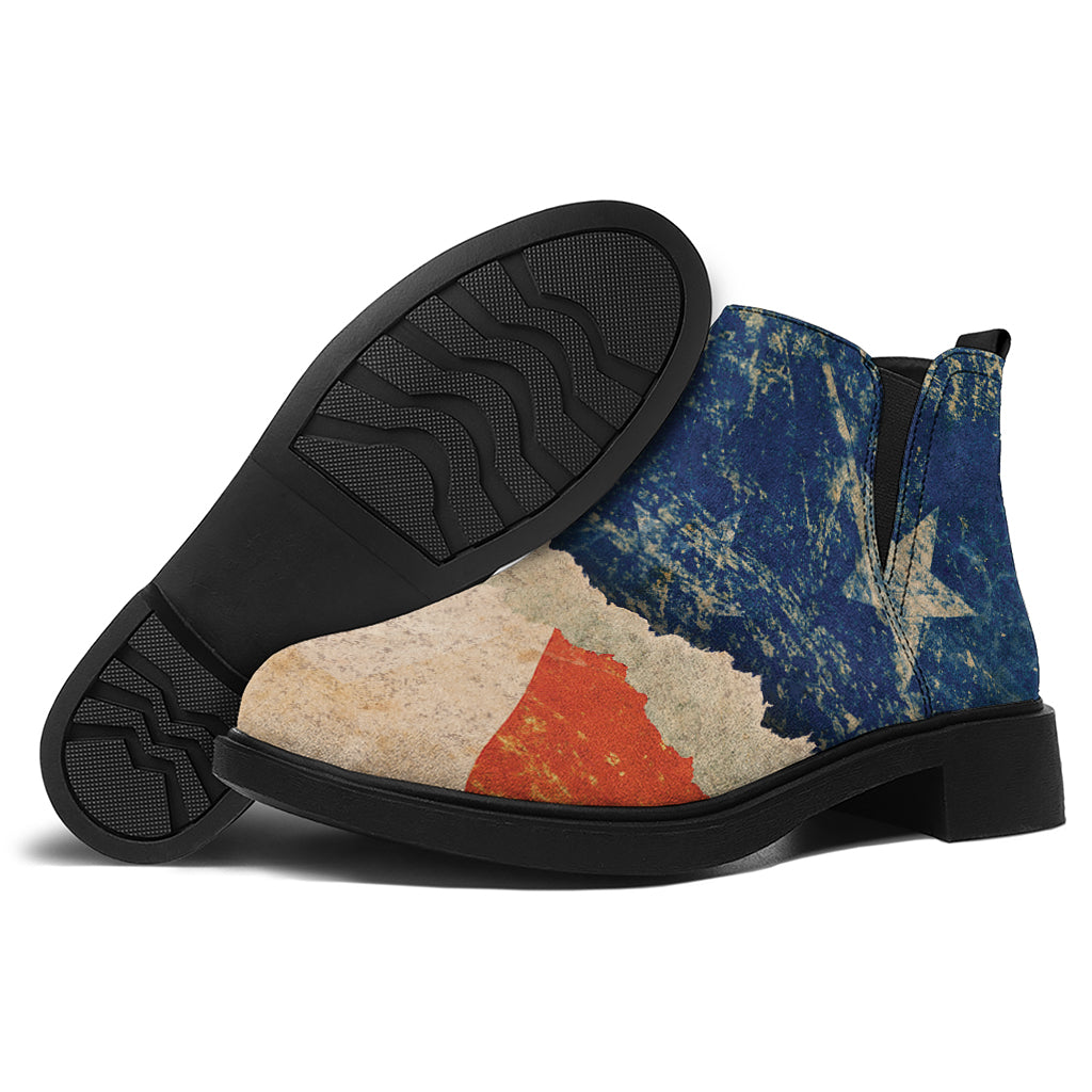 Grunge Ripped Paper American Flag Print Flat Ankle Boots