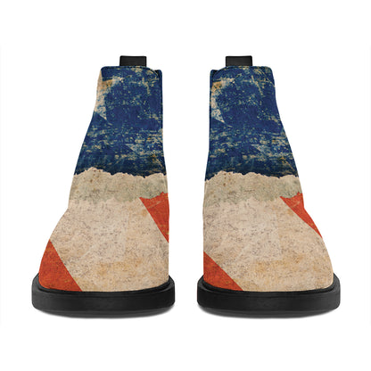 Grunge Ripped Paper American Flag Print Flat Ankle Boots