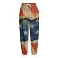 Grunge Ripped Paper American Flag Print Fleece Lined Knit Pants