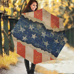 Grunge Ripped Paper American Flag Print Foldable Umbrella