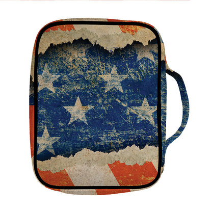 Grunge Ripped Paper American Flag Print Front Pocket Bible Bag