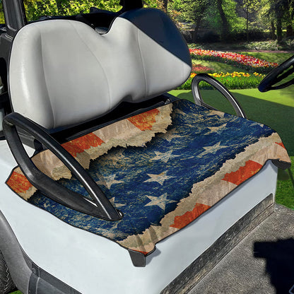 Grunge Ripped Paper American Flag Print Golf Cart Seat Cover