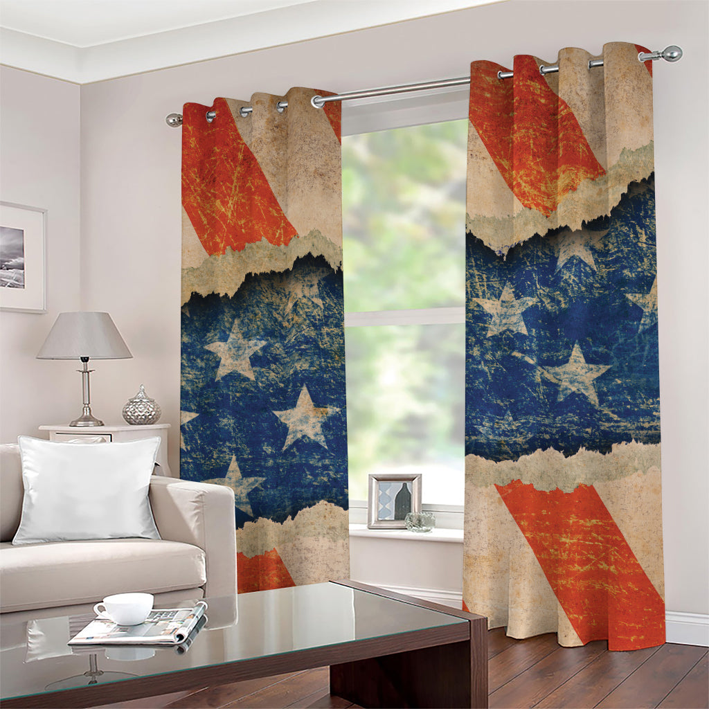 Grunge Ripped Paper American Flag Print Grommet Curtains