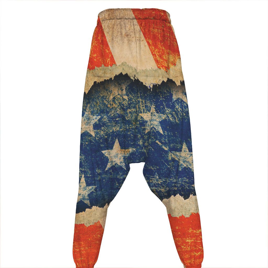 Grunge Ripped Paper American Flag Print Hammer Pants