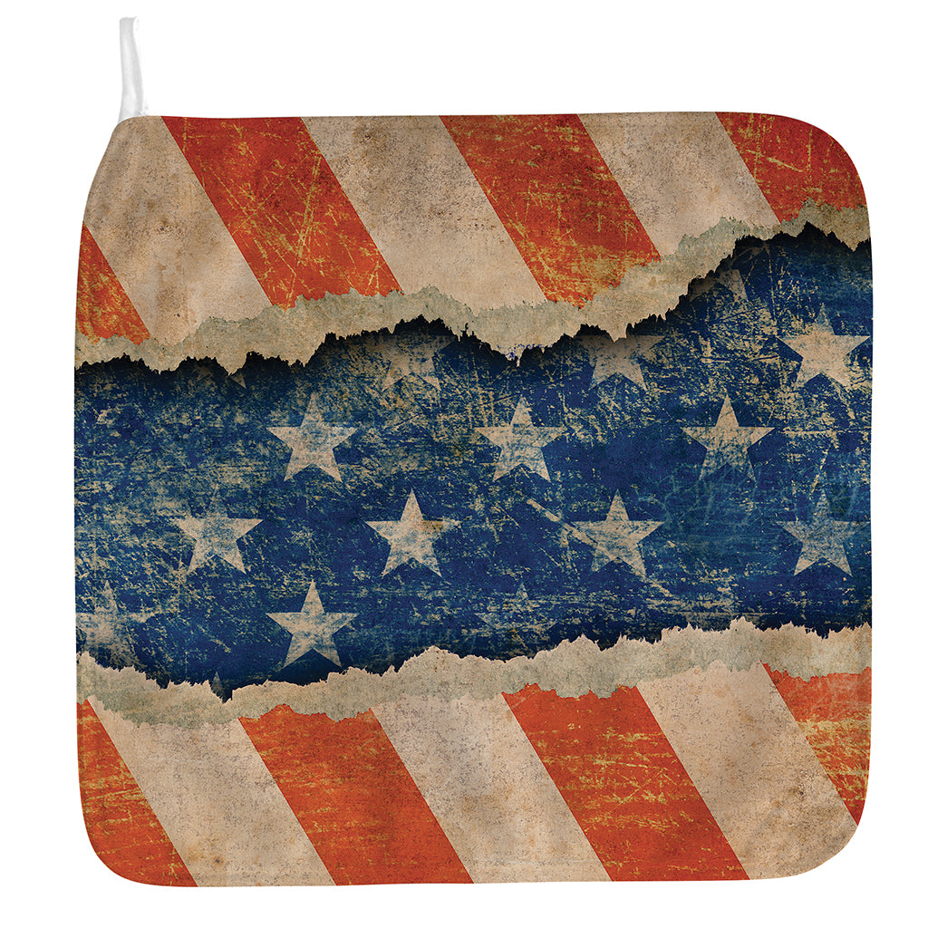 Grunge Ripped Paper American Flag Print Hand Towel