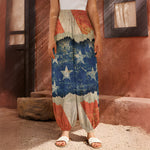 Grunge Ripped Paper American Flag Print Harem Pants