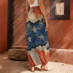 Grunge Ripped Paper American Flag Print Harem Pants