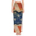 Grunge Ripped Paper American Flag Print High Slit Maxi Skirt