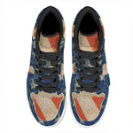 Grunge Ripped Paper American Flag Print High Top Leather Sneakers
