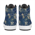 Grunge Ripped Paper American Flag Print High Top Leather Sneakers