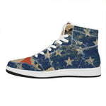 Grunge Ripped Paper American Flag Print High Top Leather Sneakers
