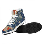 Grunge Ripped Paper American Flag Print High Top Leather Sneakers