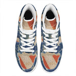 Grunge Ripped Paper American Flag Print High Top Leather Sneakers