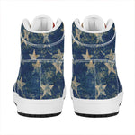 Grunge Ripped Paper American Flag Print High Top Leather Sneakers