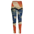 Grunge Ripped Paper American Flag Print High-Waisted Pocket Leggings