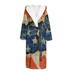 Grunge Ripped Paper American Flag Print Hooded Bathrobe