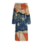 Grunge Ripped Paper American Flag Print Hooded Bathrobe