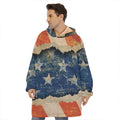 Grunge Ripped Paper American Flag Print Hoodie Blanket