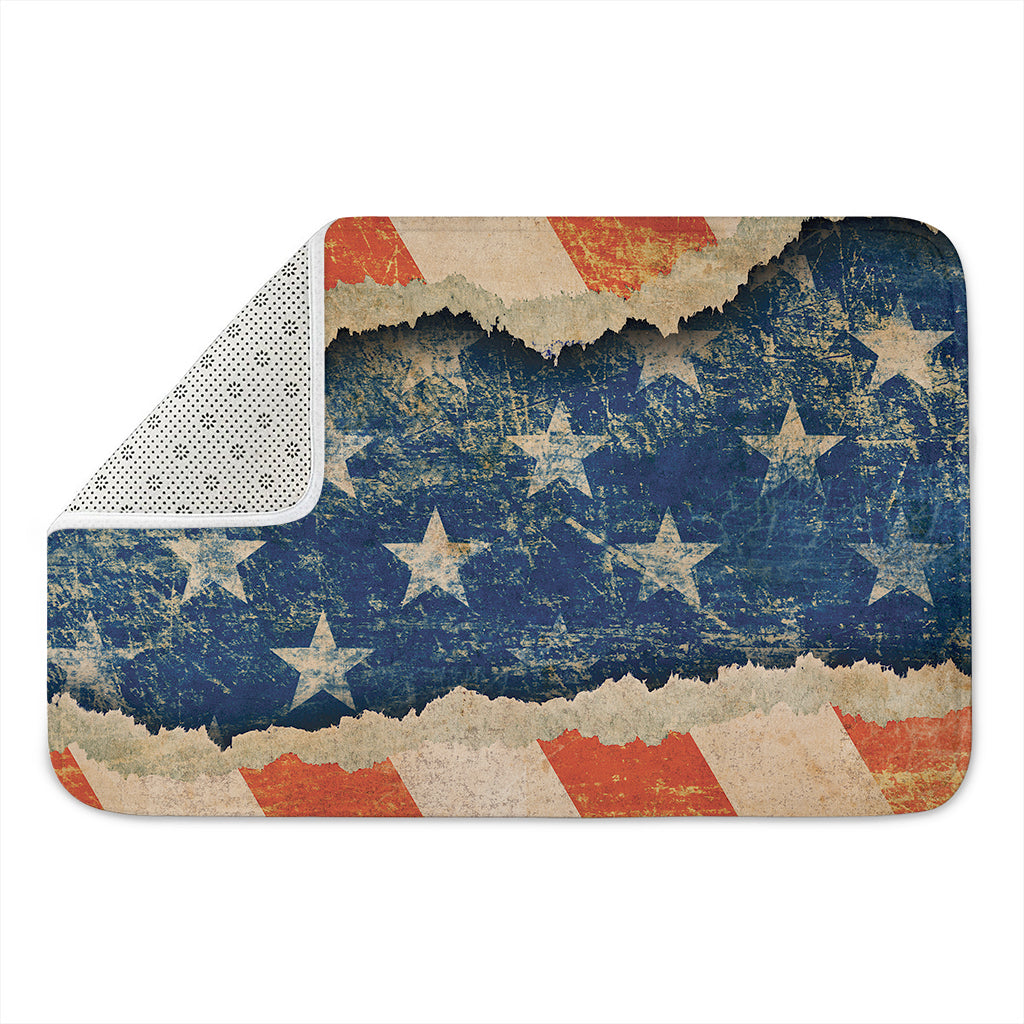Grunge Ripped Paper American Flag Print Indoor Door Mat