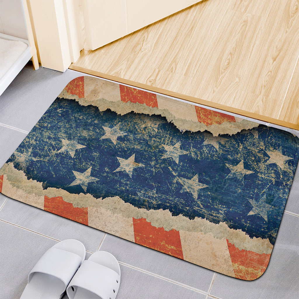 Grunge Ripped Paper American Flag Print Indoor Door Mat