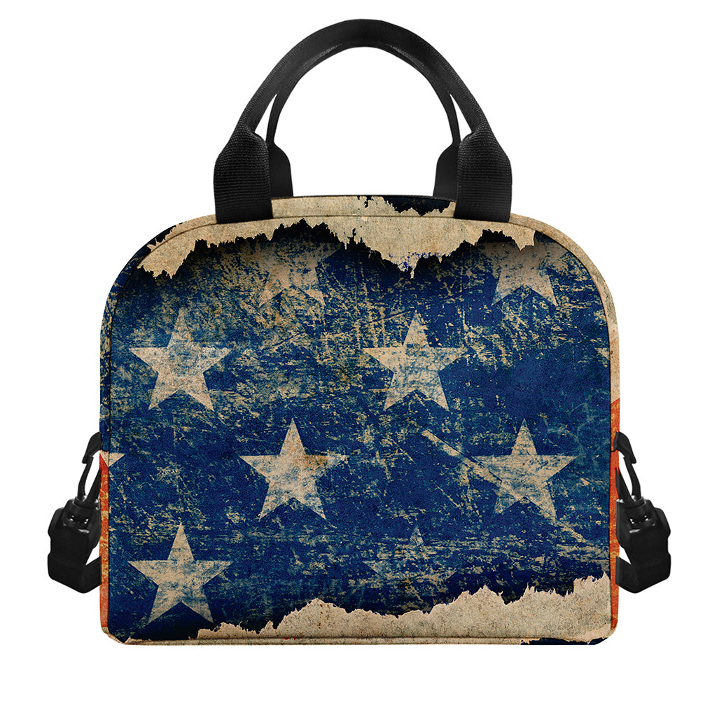 Grunge Ripped Paper American Flag Print Insulated Lunch Bag