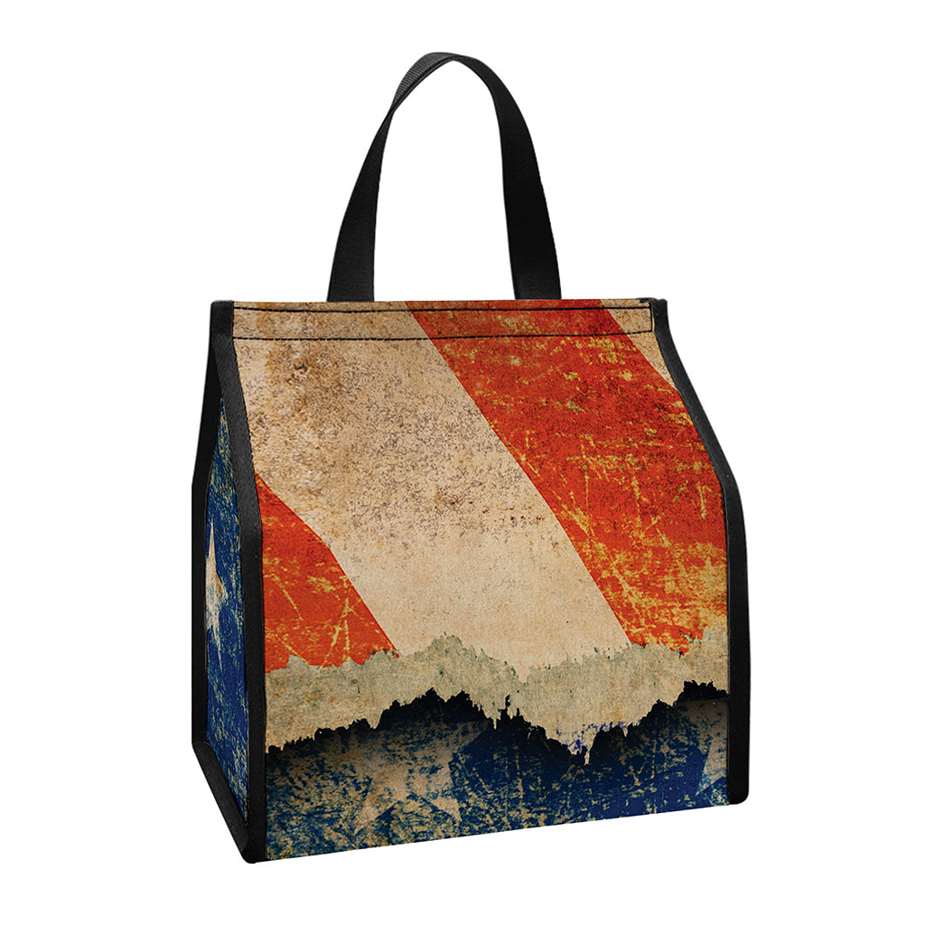 Grunge Ripped Paper American Flag Print Insulated Lunch Tote
