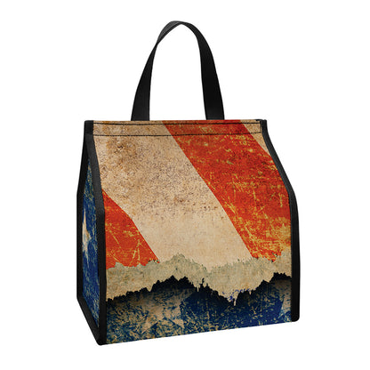 Grunge Ripped Paper American Flag Print Insulated Lunch Tote