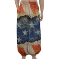 Grunge Ripped Paper American Flag Print Lantern Pants