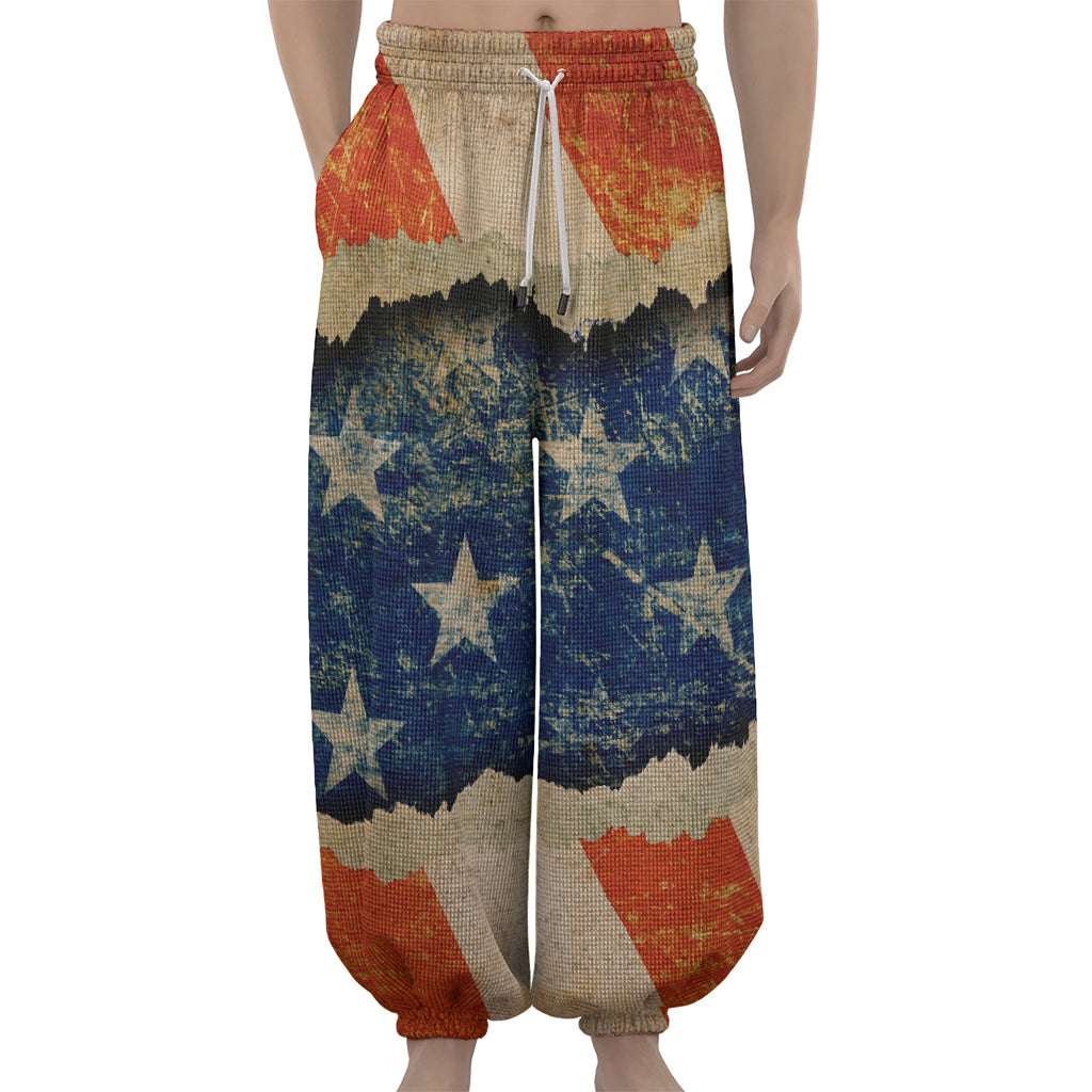 Grunge Ripped Paper American Flag Print Lantern Pants