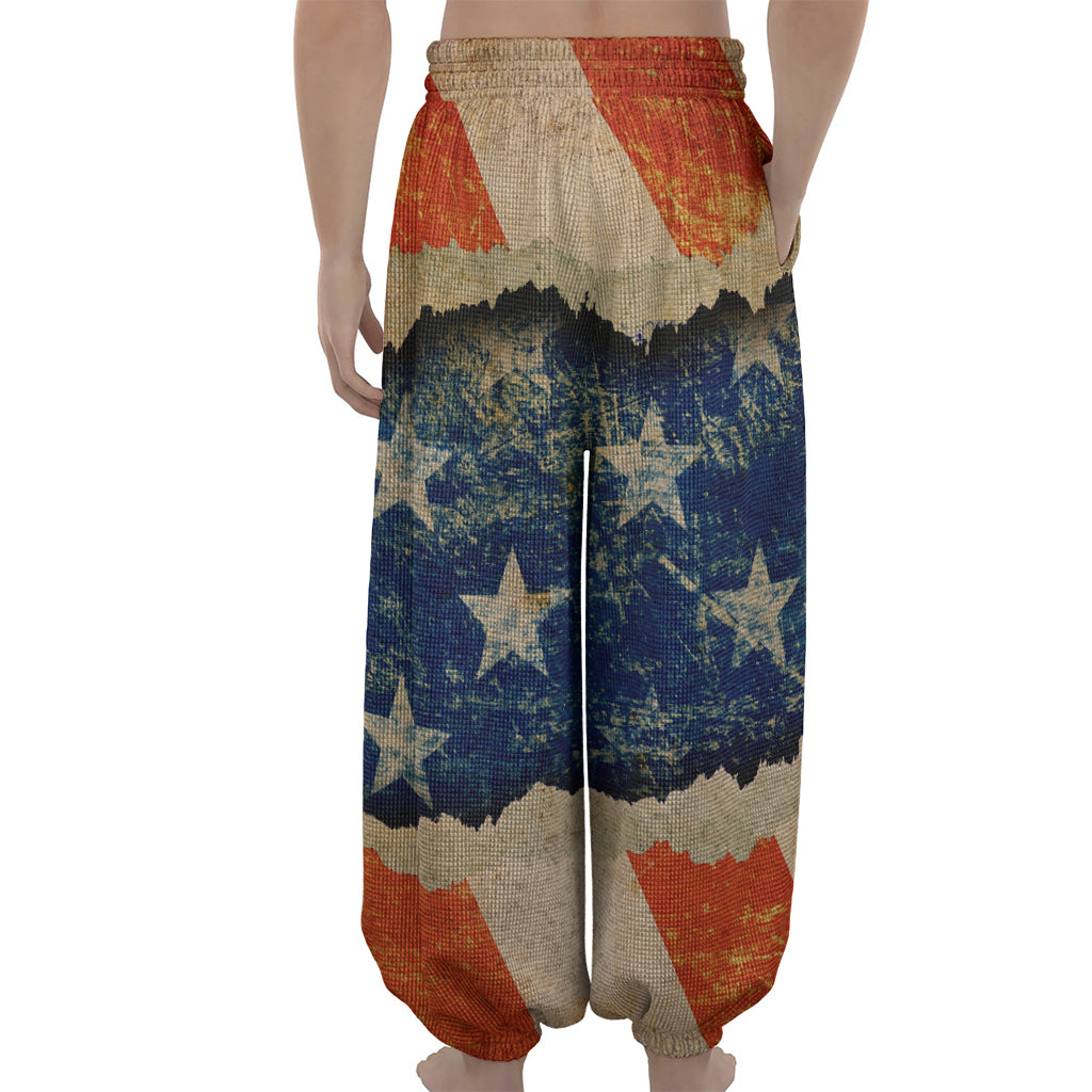 Grunge Ripped Paper American Flag Print Lantern Pants