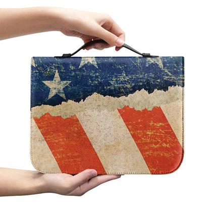 Grunge Ripped Paper American Flag Print Leather Bible Cover