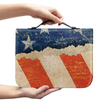 Grunge Ripped Paper American Flag Print Leather Bible Cover