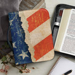 Grunge Ripped Paper American Flag Print Leather Bible Cover