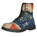 Grunge Ripped Paper American Flag Print Lace-Up Boots
