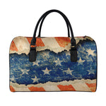 Grunge Ripped Paper American Flag Print Leather Duffle Bag