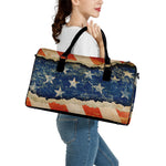 Grunge Ripped Paper American Flag Print Leather Duffle Bag