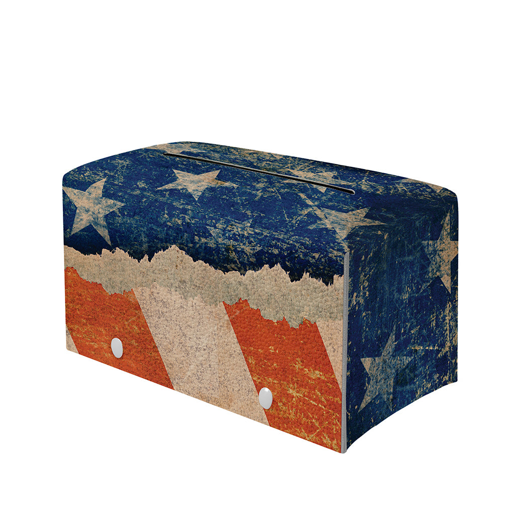 Grunge Ripped Paper American Flag Print Leather Tissue Box Cover