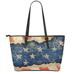 Grunge Ripped Paper American Flag Print Leather Tote Bag