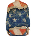 Grunge Ripped Paper American Flag Print Long Sleeve Baseball Jersey