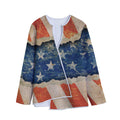 Grunge Ripped Paper American Flag Print Long Sleeve Short Coat