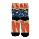 Grunge Ripped Paper American Flag Print Long Socks