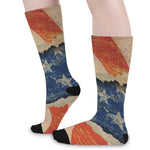 Grunge Ripped Paper American Flag Print Long Socks