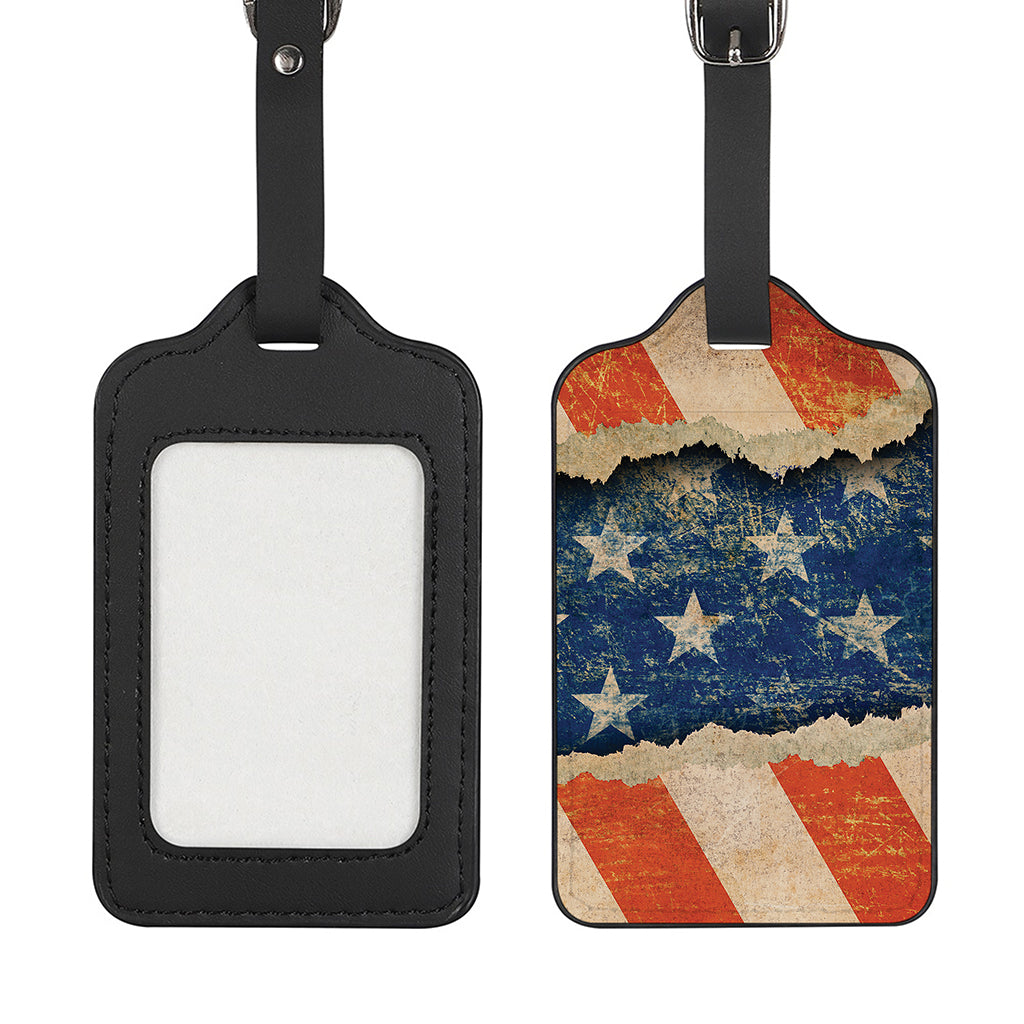 Grunge Ripped Paper American Flag Print Luggage Tag