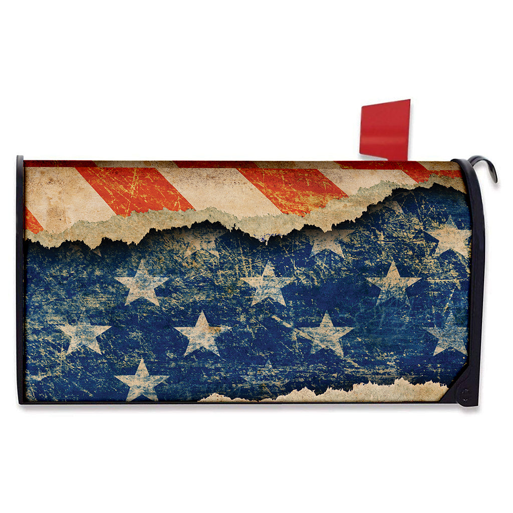 Grunge Ripped Paper American Flag Print Mailbox Cover