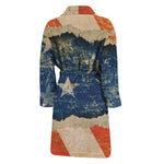 Grunge Ripped Paper American Flag Print Men's Bathrobe