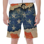 Grunge Ripped Paper American Flag Print Men's Beach Shorts