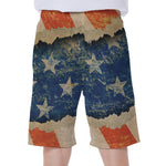 Grunge Ripped Paper American Flag Print Men's Beach Shorts