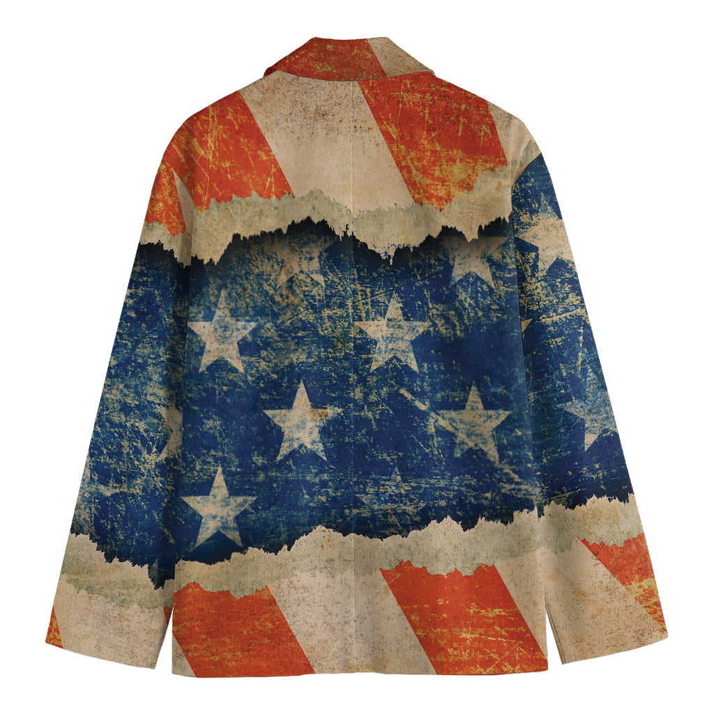 Grunge Ripped Paper American Flag Print Men's Blazer